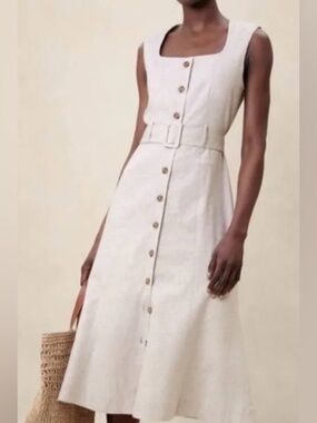 banana republic linen blend button front midi dress Linen-Blend Button-Front Midi Dress